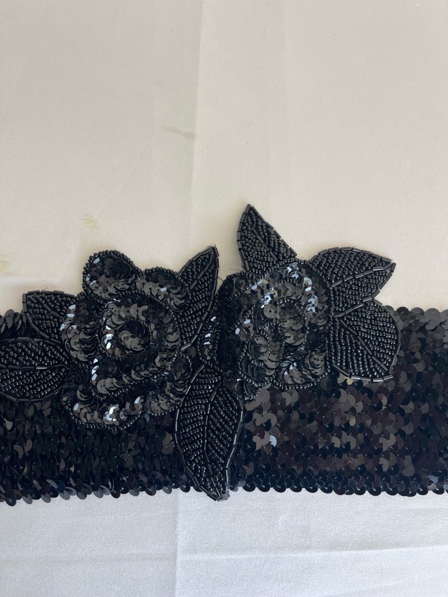 Vintage Frank Usher Black Sequin & Beaded Flower Headband Turban Wrap
