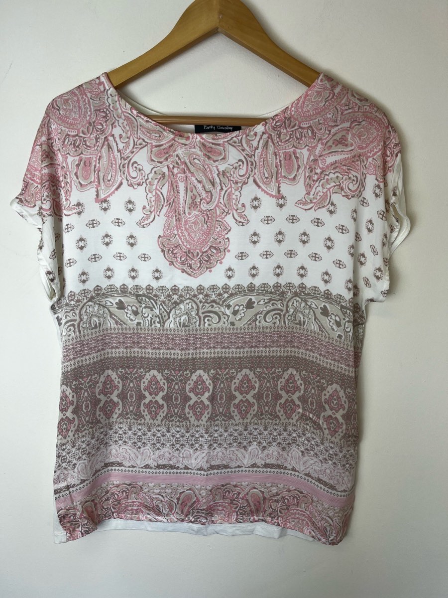 Betty Barclay Paisley Pattern Top - Pink, Cream & Taupe (Size UK 12 / EU 38)