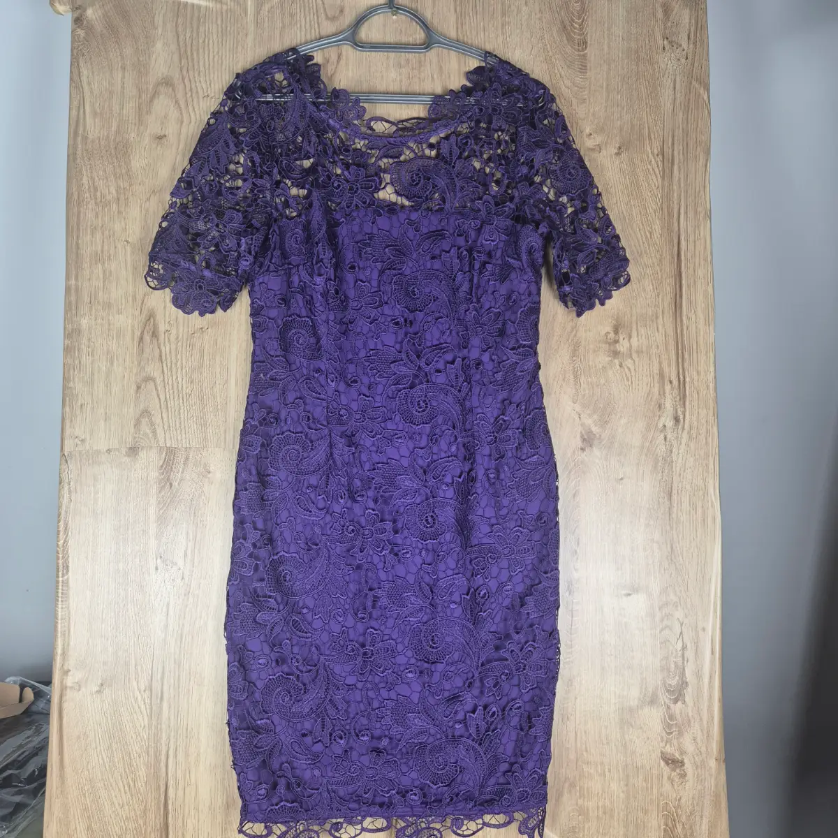 Kaleidoscope Purple Guipure Lace Shift Dress UK 14 Short Sleeve Occasion Wedding