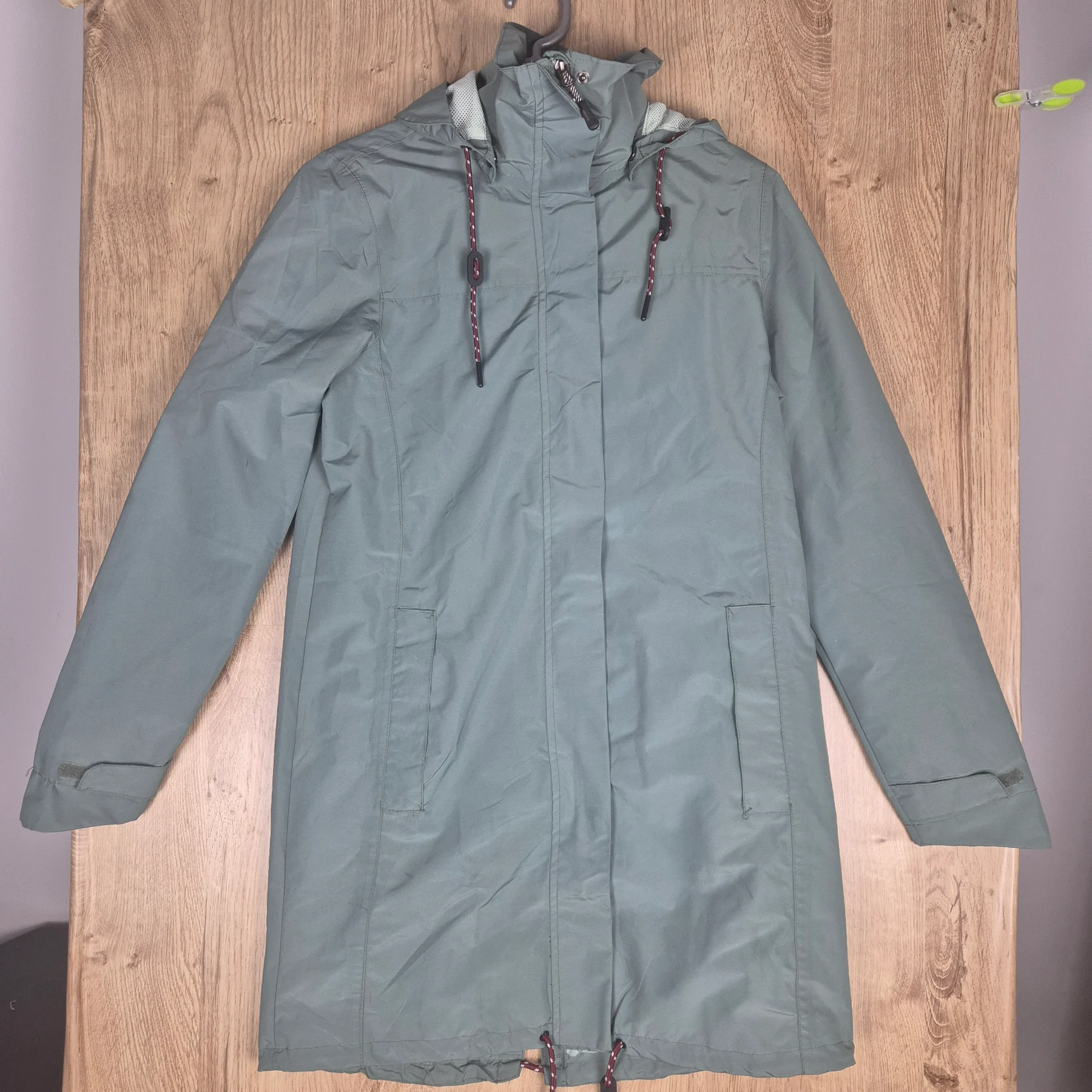 Crivit Waterproof Parka Rain Jacket Womens UK 10 Sage Green Hooded Outdoor