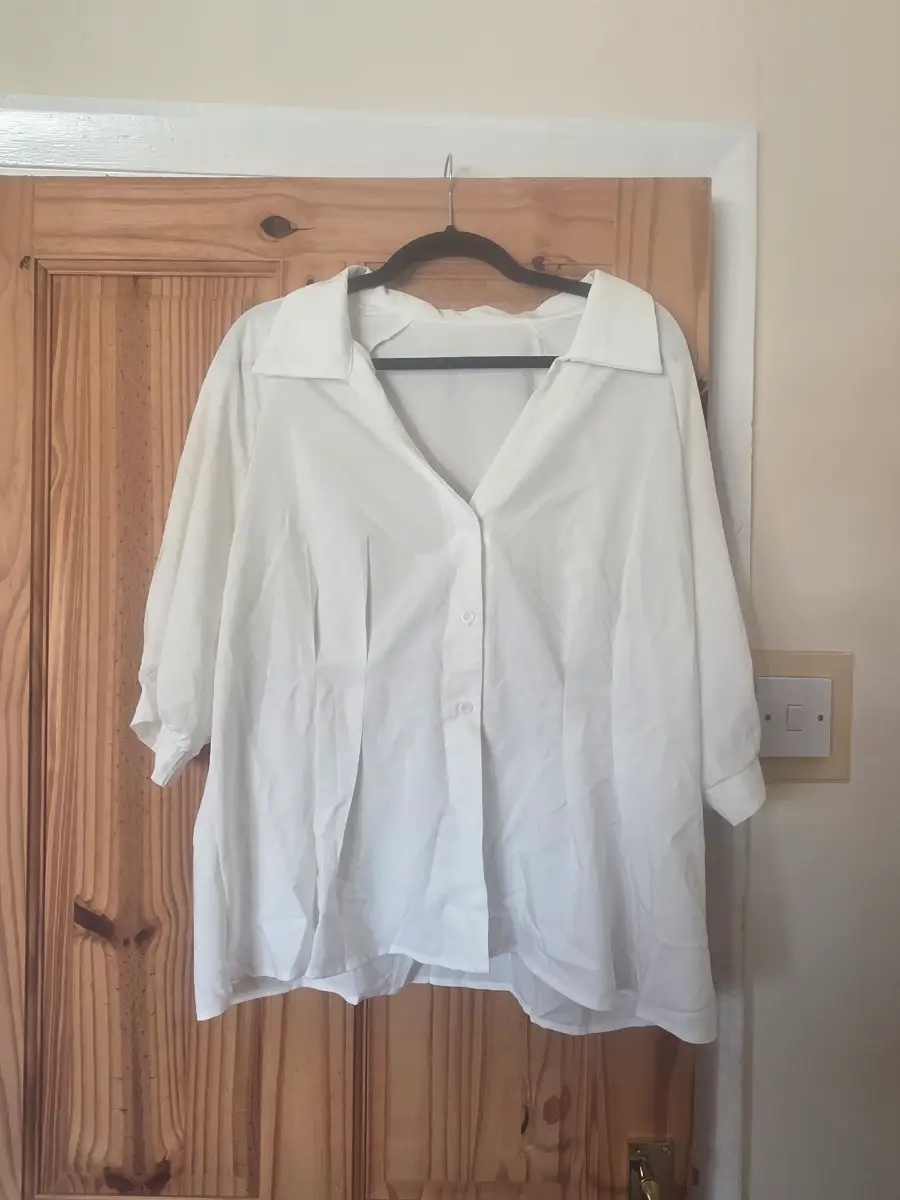 Shein- white blouse cuffed short sleeves