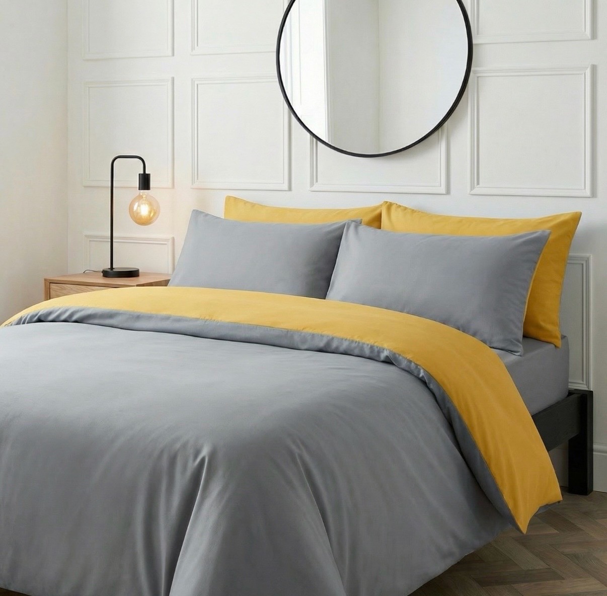 Double reversible duvet set grey and yellow