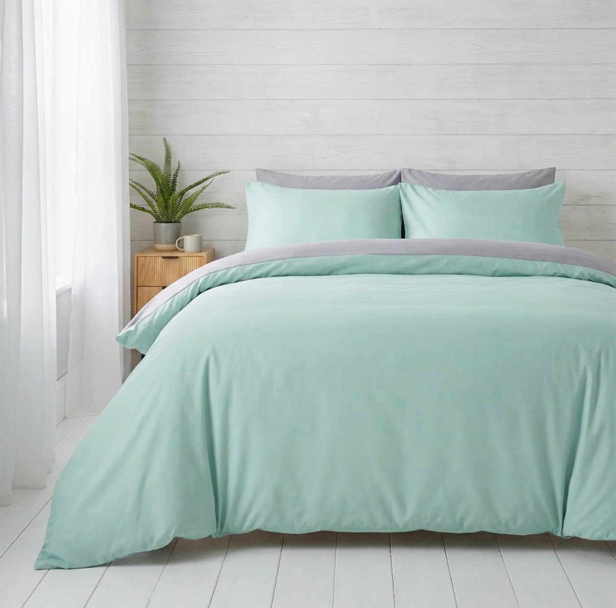King size reversible duck egg and grey duvet set