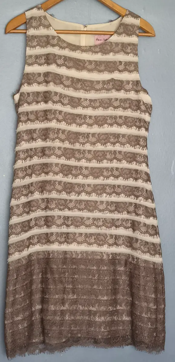 Phase Eight Sonia Layered Lace Dress Praline Cream Mocha Size 14 VGC