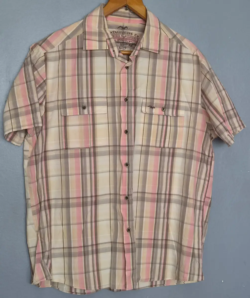 Vintage M&S Jeans Co. Pink Plaid Short Sleeve Western Shirt - Men's L (41-43" Chest)
