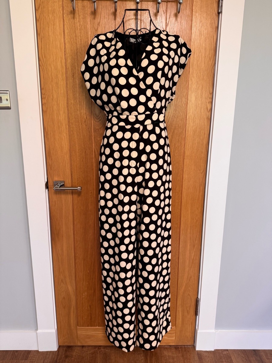 Mango MNG Black White Polka Dot Wide Leg Jumpsuit Size S UK 8-10