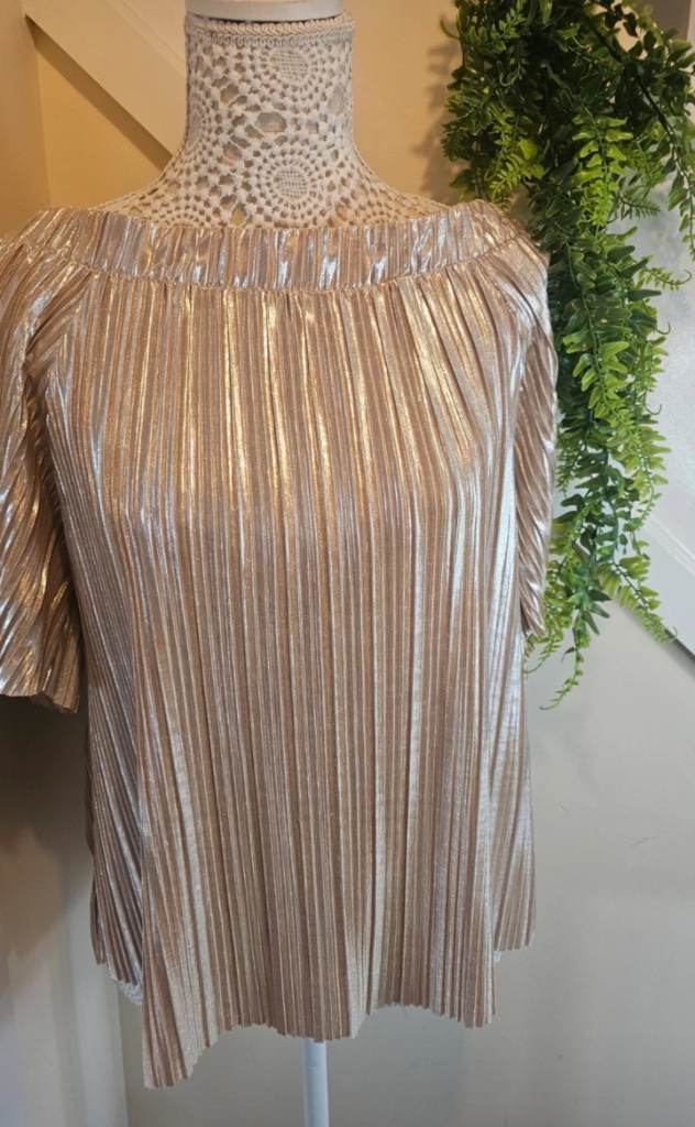 River Island Metallic Pleated Top UK 14 Rose Gold Shimmer Party Occasion