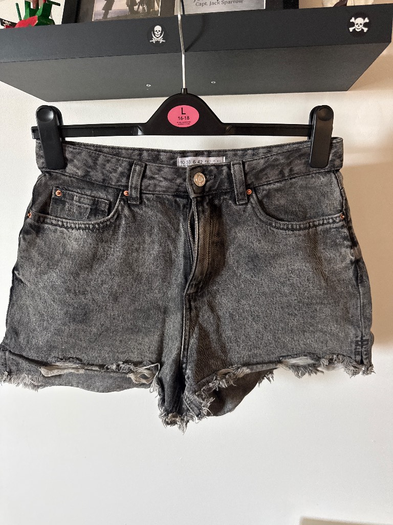 Black denim shorts