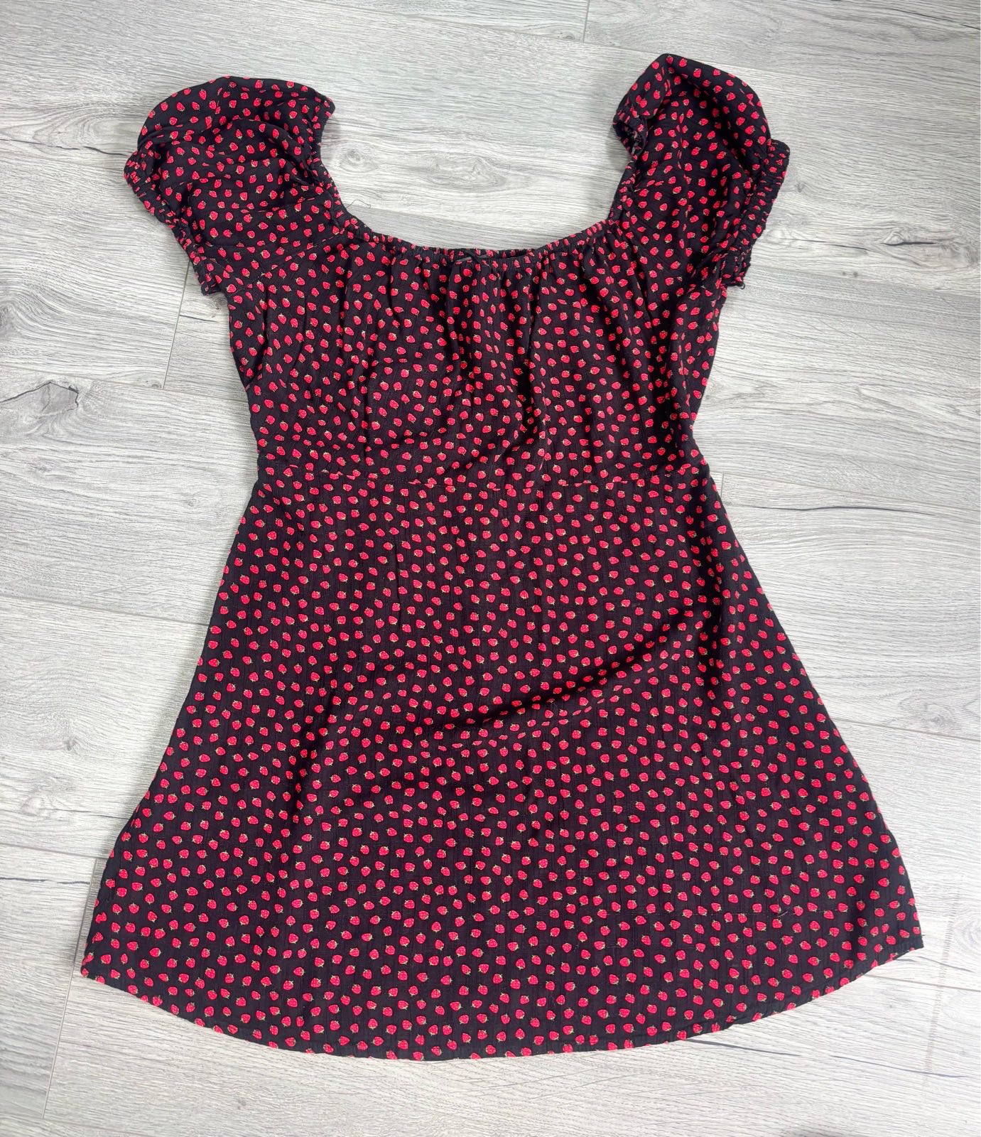 Primark UK 16 Black Strawberry Print Summer Dress – 100% Viscose