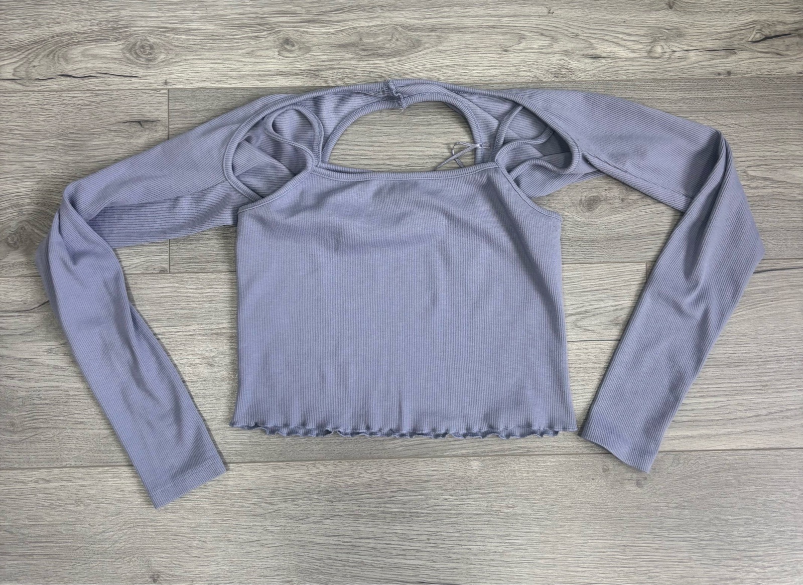 Primark Ribbed Lilac Long Sleeve Cut Out Crop Top – Size S