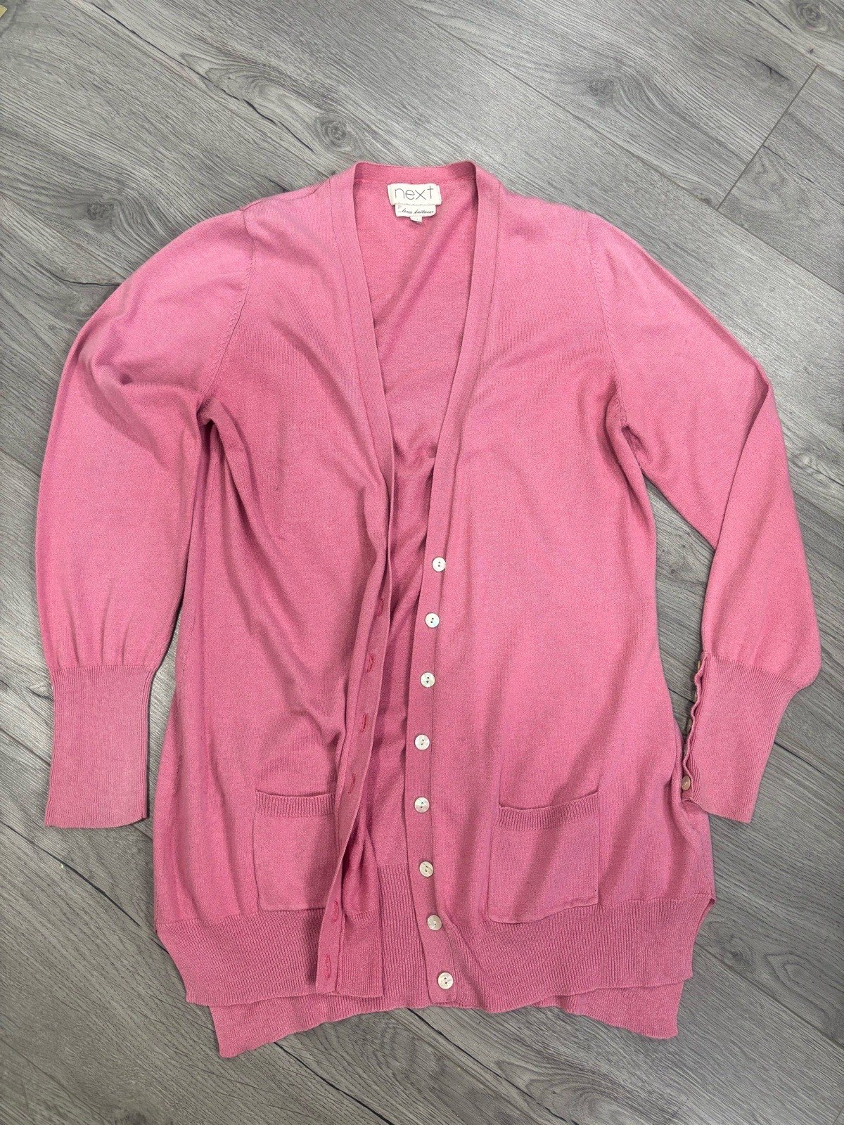 Next Pink Longline Cardigan UK 14 Button Front Pockets M048