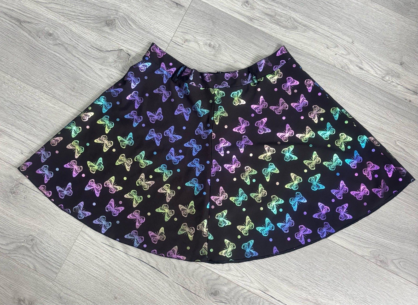 SHEIN Curve 0XL Black Skater Skirt – Colourful Butterfly Print – Flared