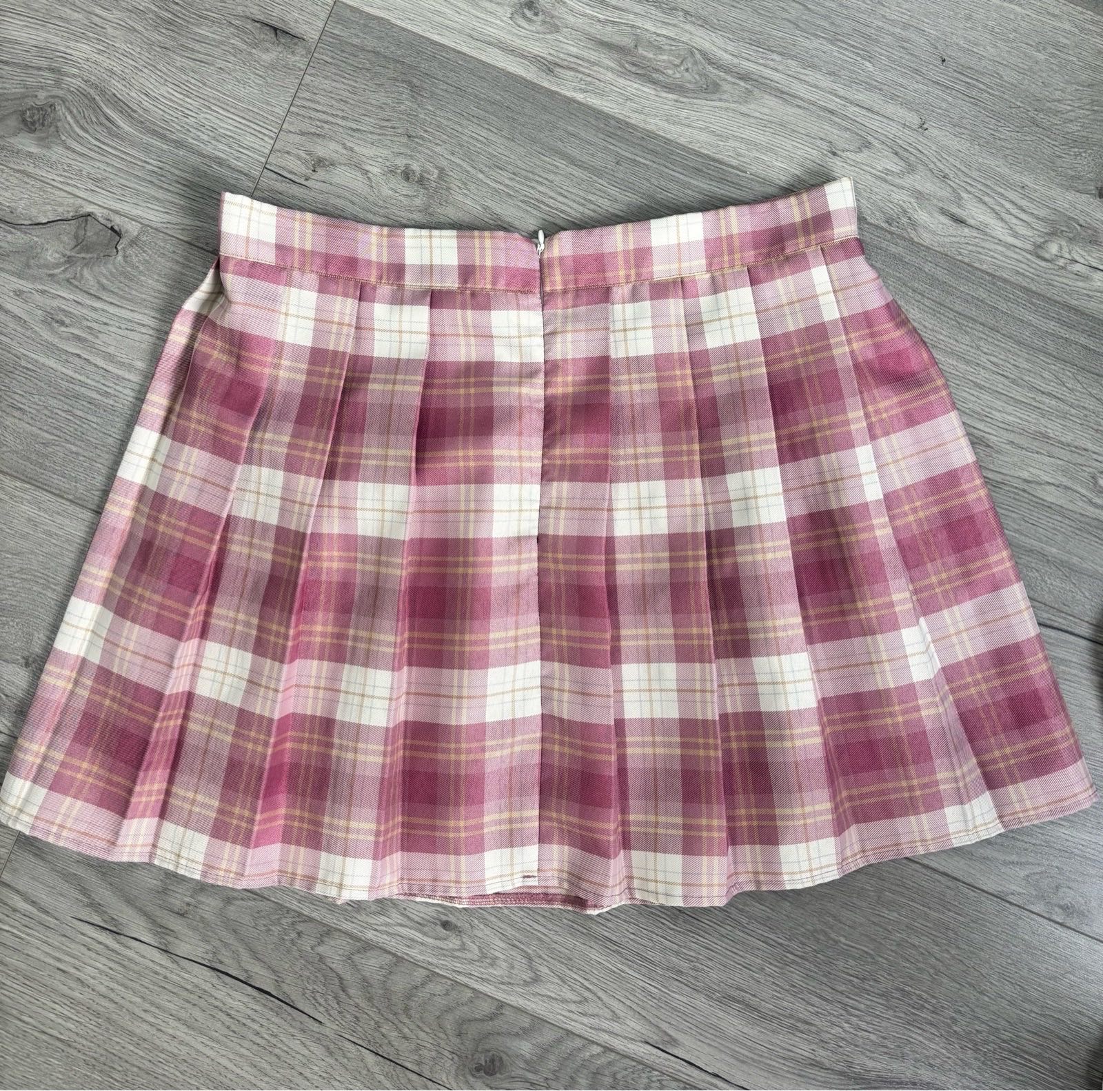 SHEIN Curve Pink Tartan Pleated Skater Mini Skirt 0XL