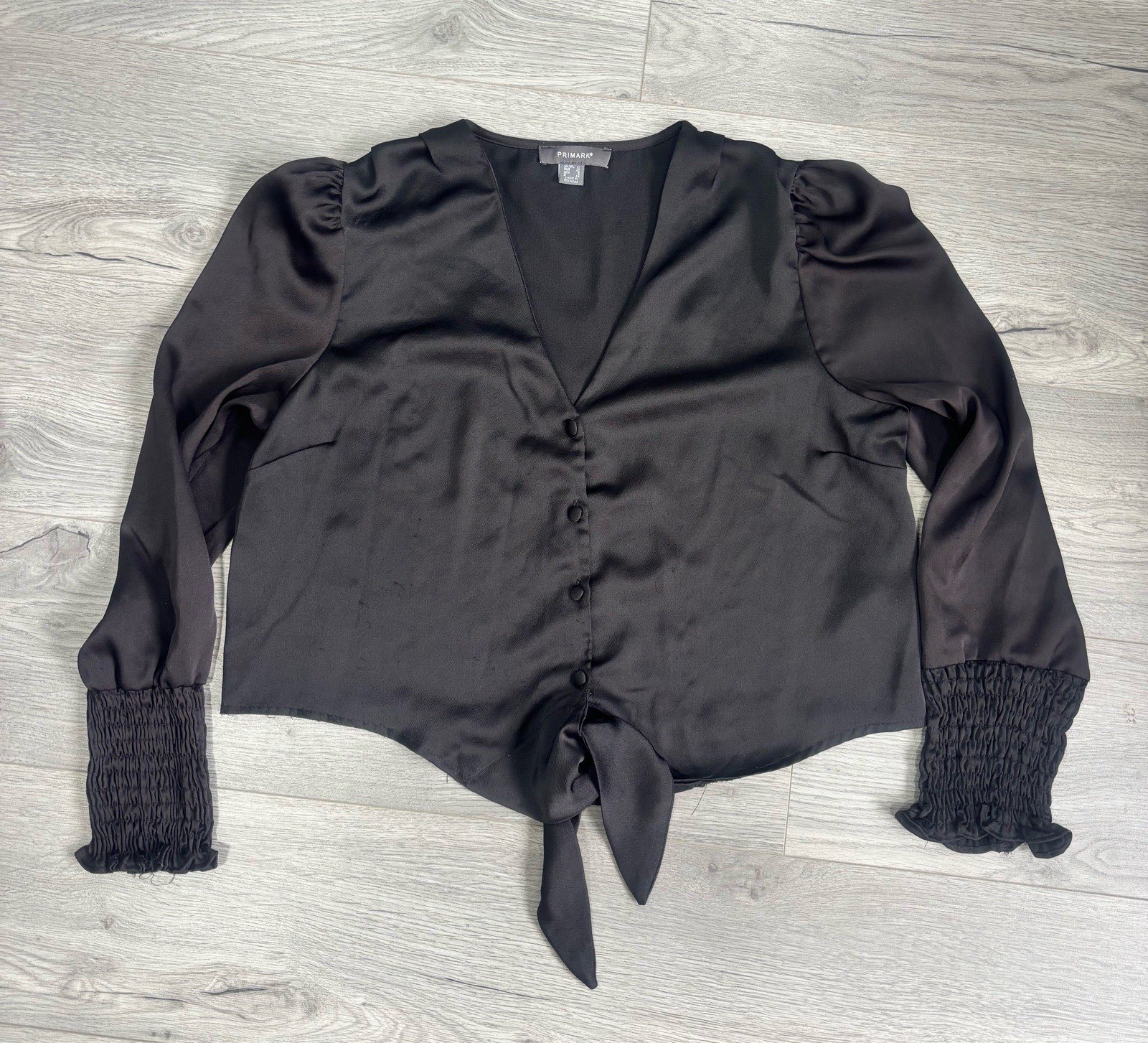 Primark Black Satin Look Tie Front Top – UK 12