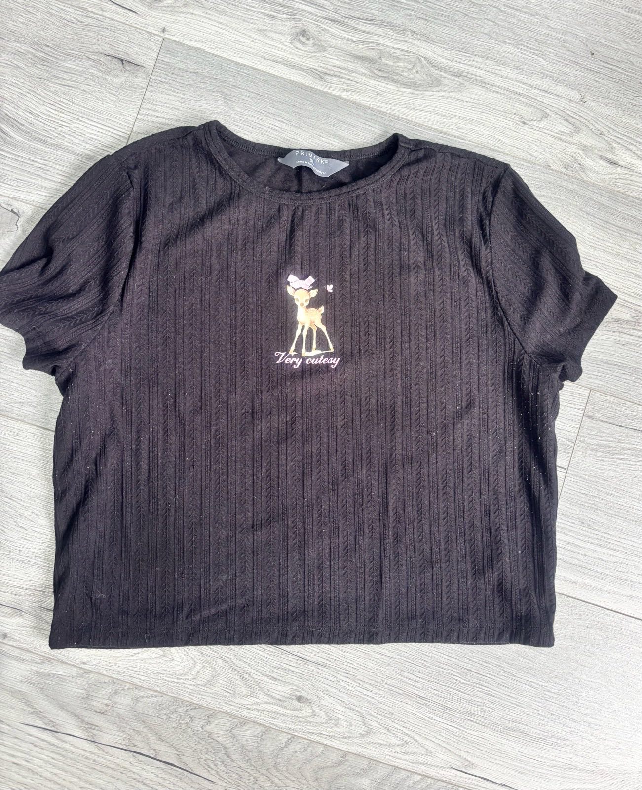 Primark Black Deer Print T-Shirt Cute Slogan XL