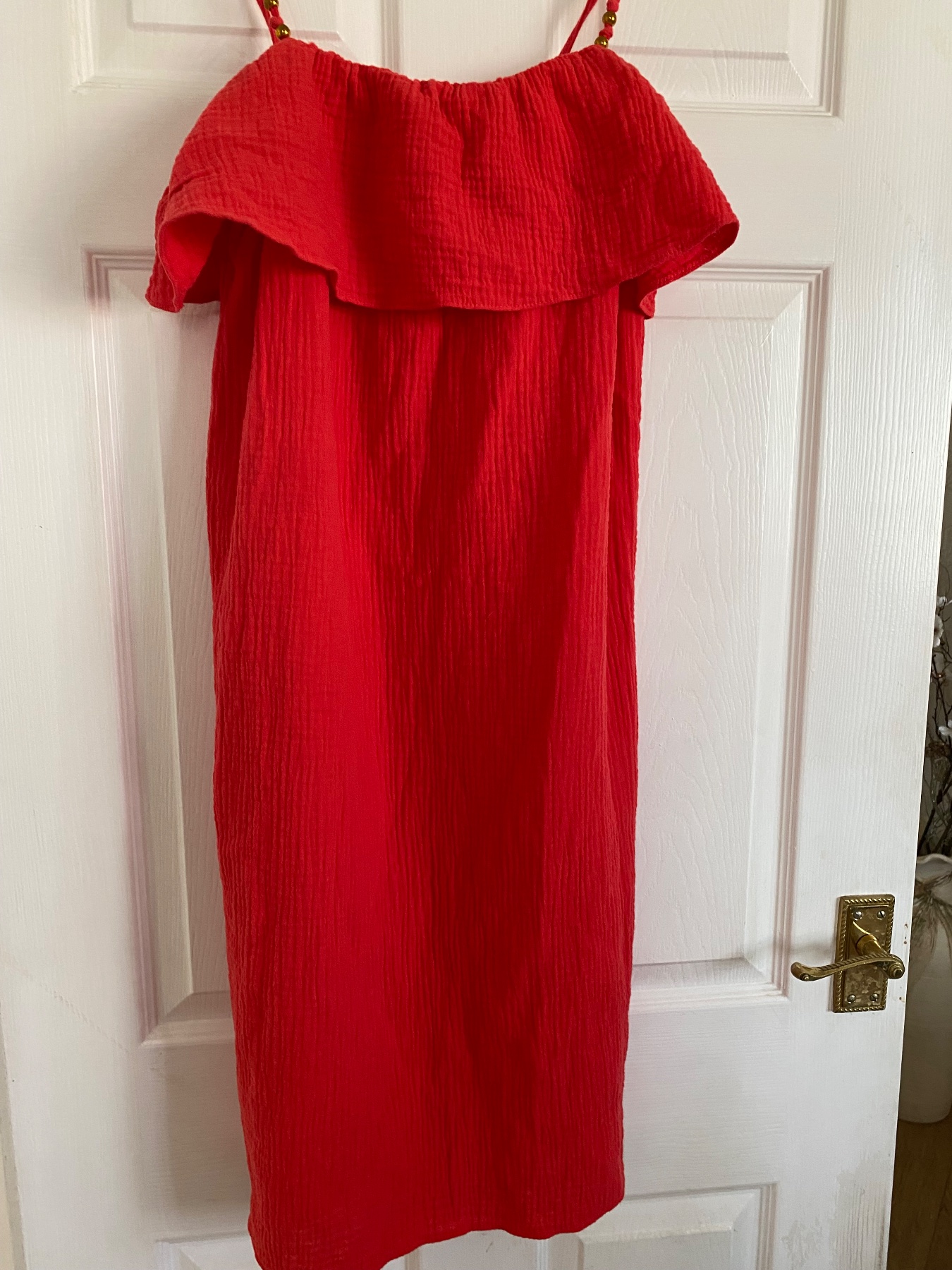 Papaya Red Off-The-Shoulder Ruffle Beach Dress Cover Up - Size 10