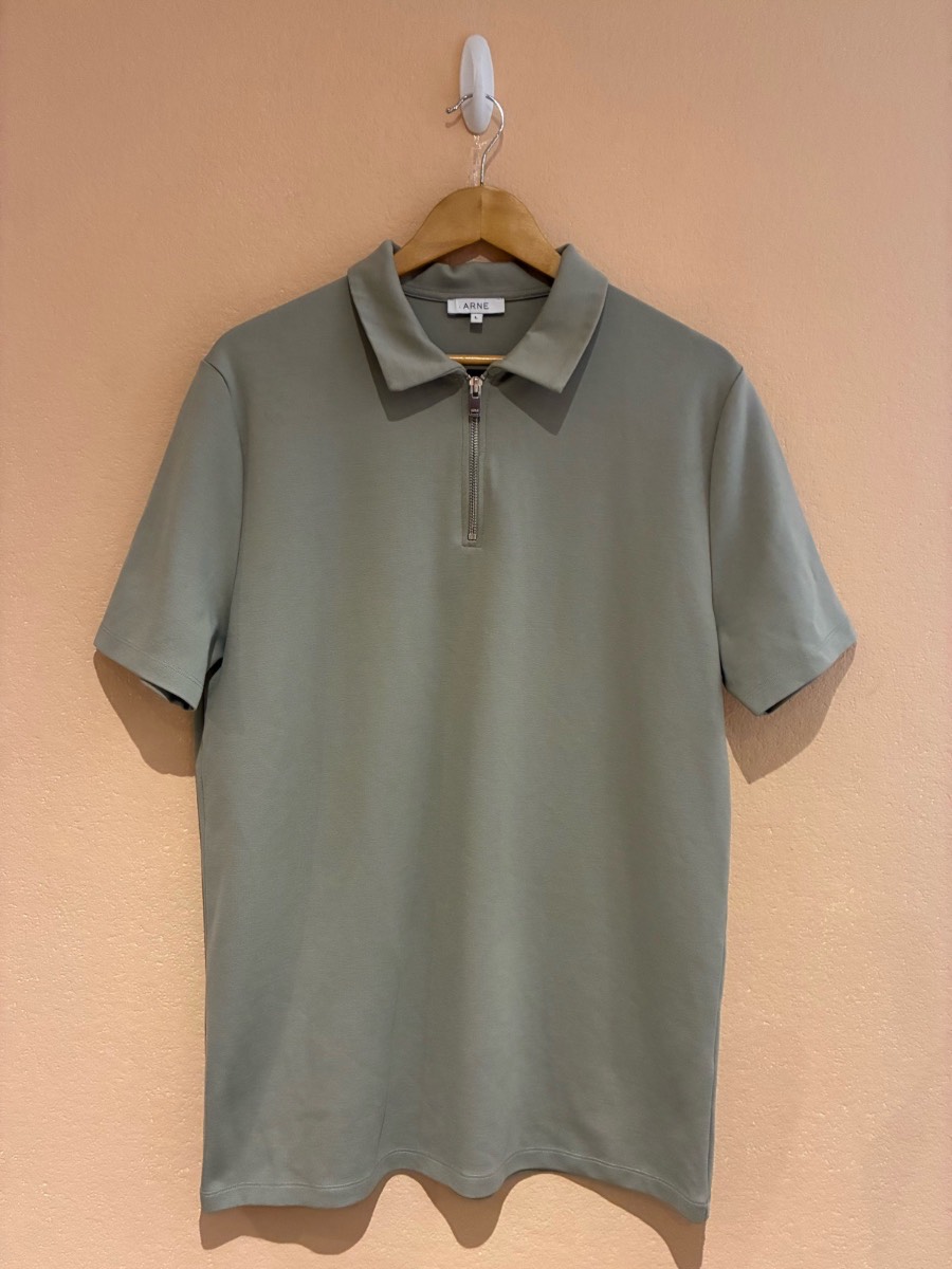 Arne Mens Light Grey Zip Neck Stretch Polo Shirt Size Large