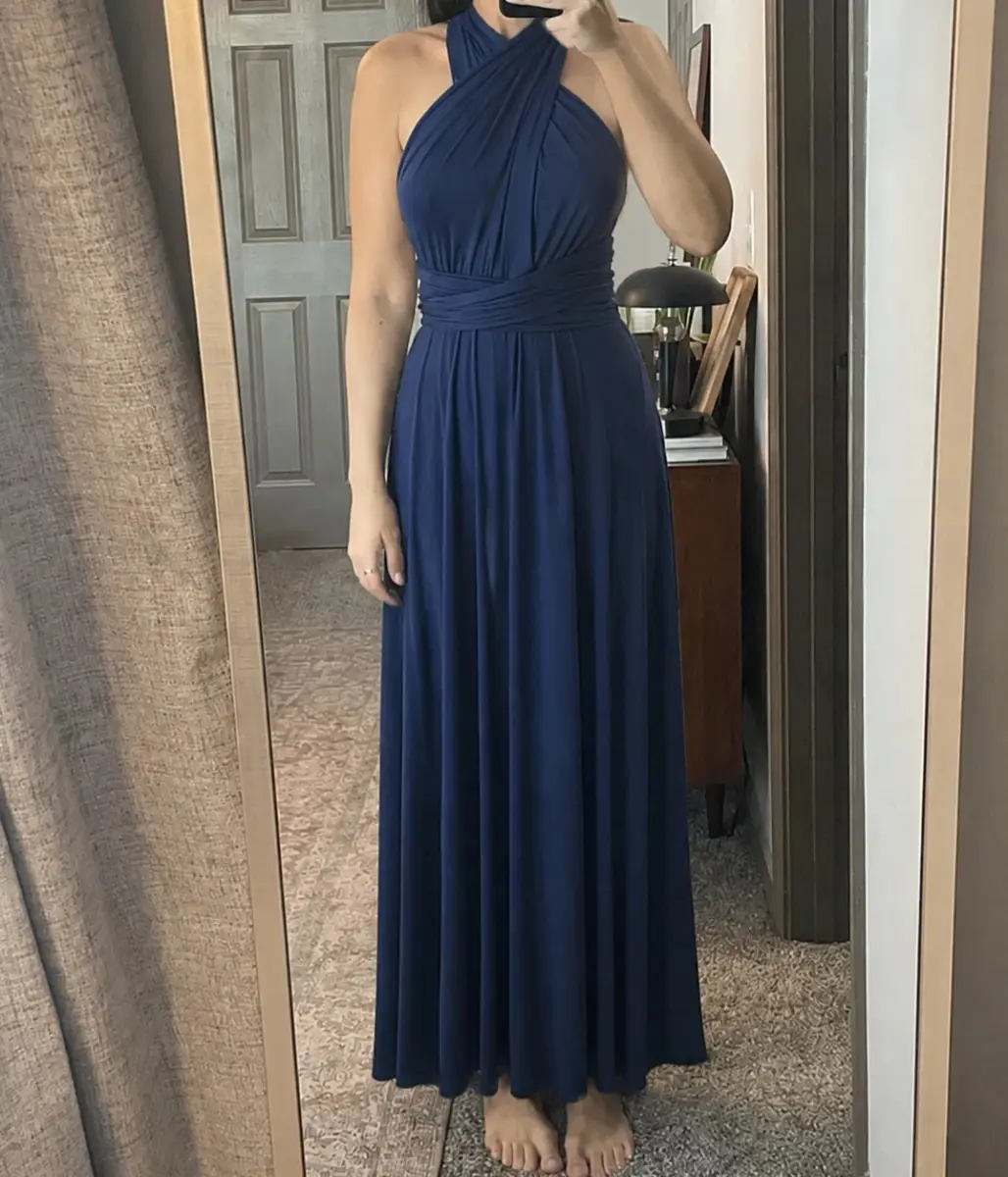 Navy Blue Convertible Infinity Maxi Dress Multiway Bridesmaid Wedding Formal UK 12–14