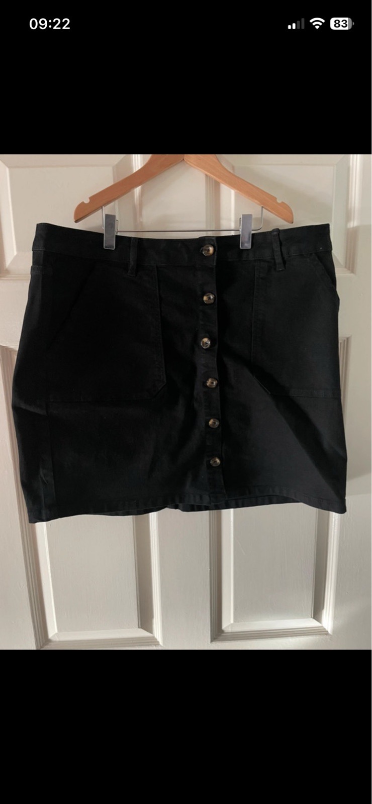 Peacocks denim 365 straight mini skirt with buttons in black in size 18