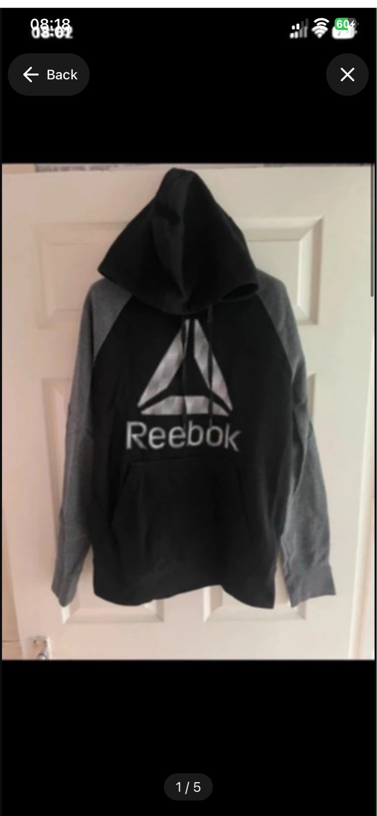 Men's Vintage Reebok black/grey Hoodie in size medium