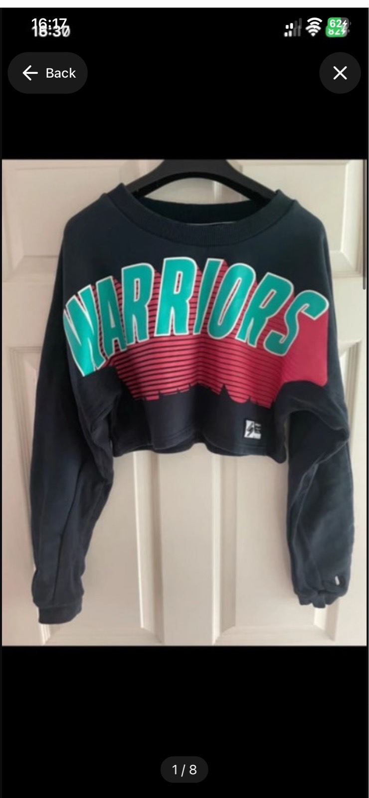 Superdry cropped batwing sweatshirt with 80s inspired graphic in size 14 navy