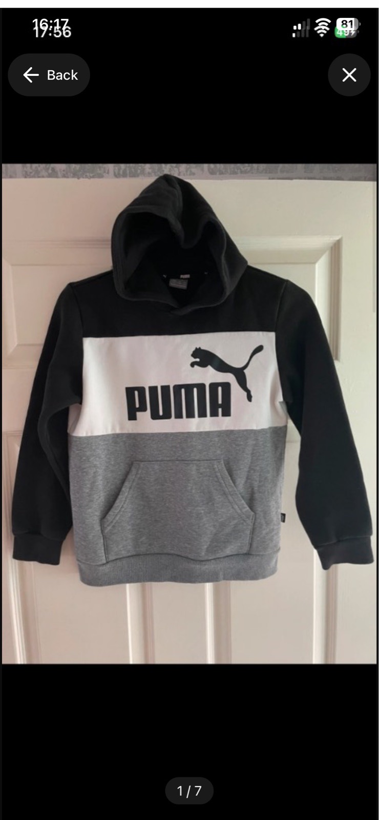 Puma boys Hoodie in size 9-10 years in black grey and white