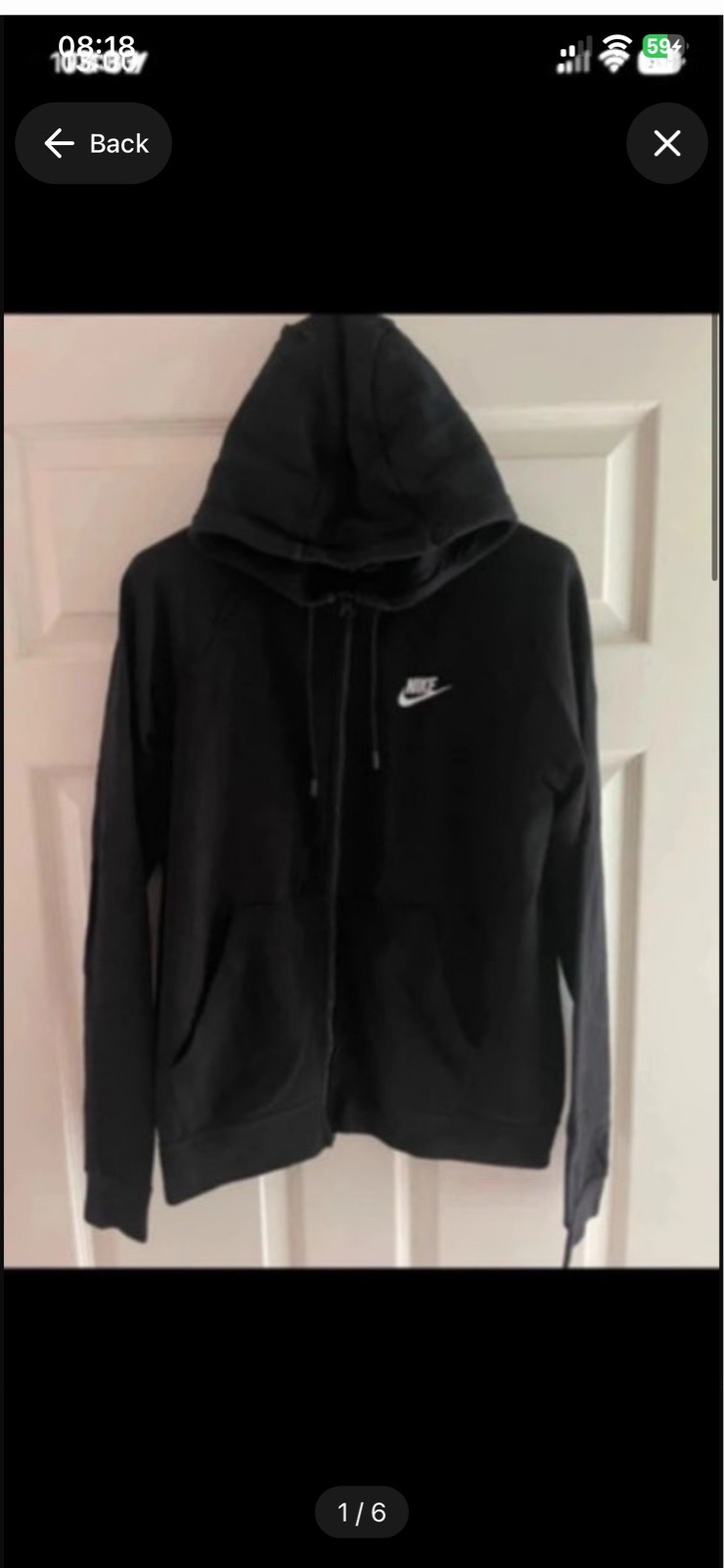 Men's black Nike zip through hoodie in size small