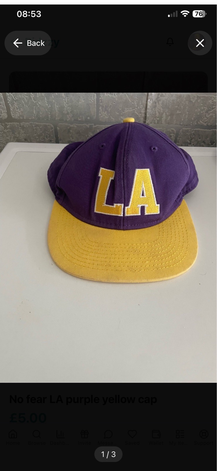 No fear LA purple yellow cap