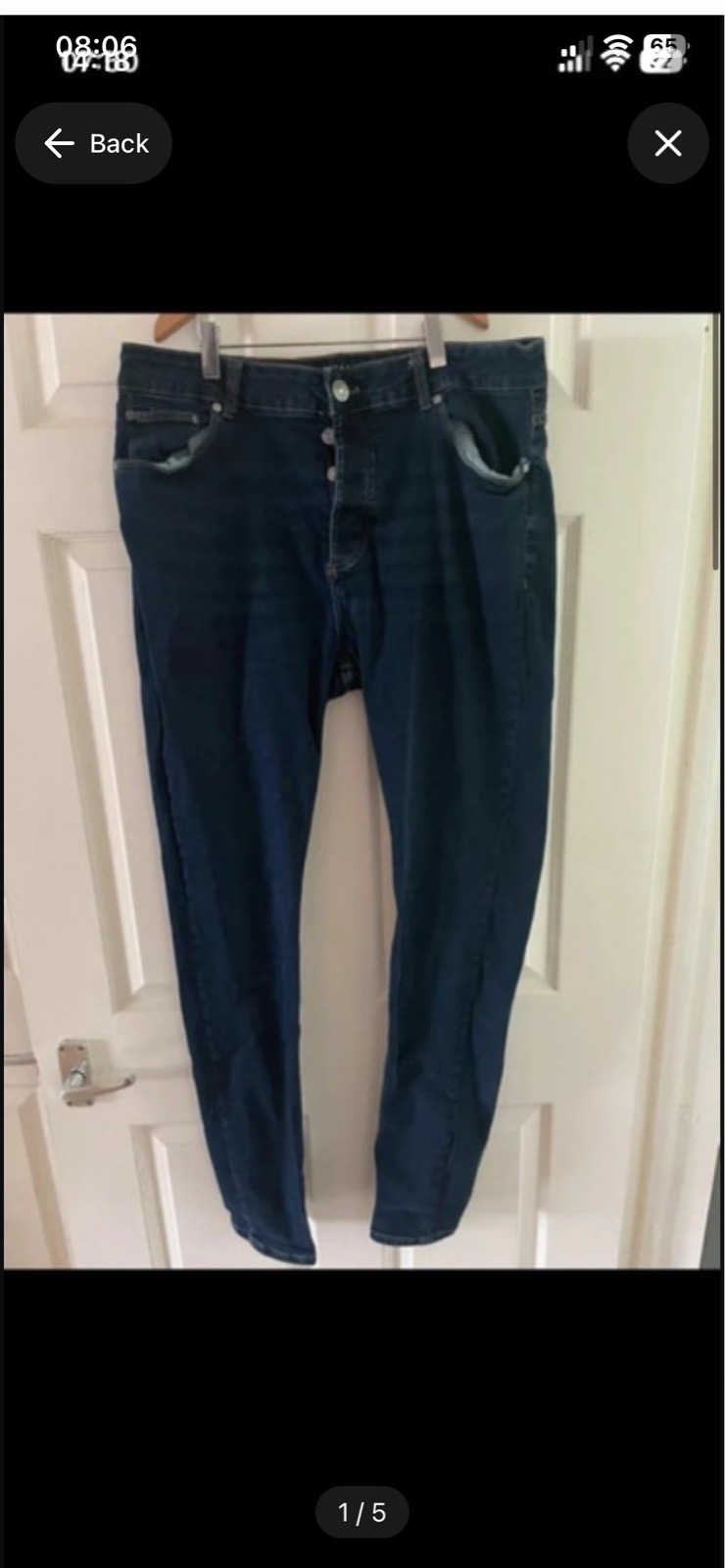 Boo-hoo man, navy tall, skinny jeans, waist 38 leg 33