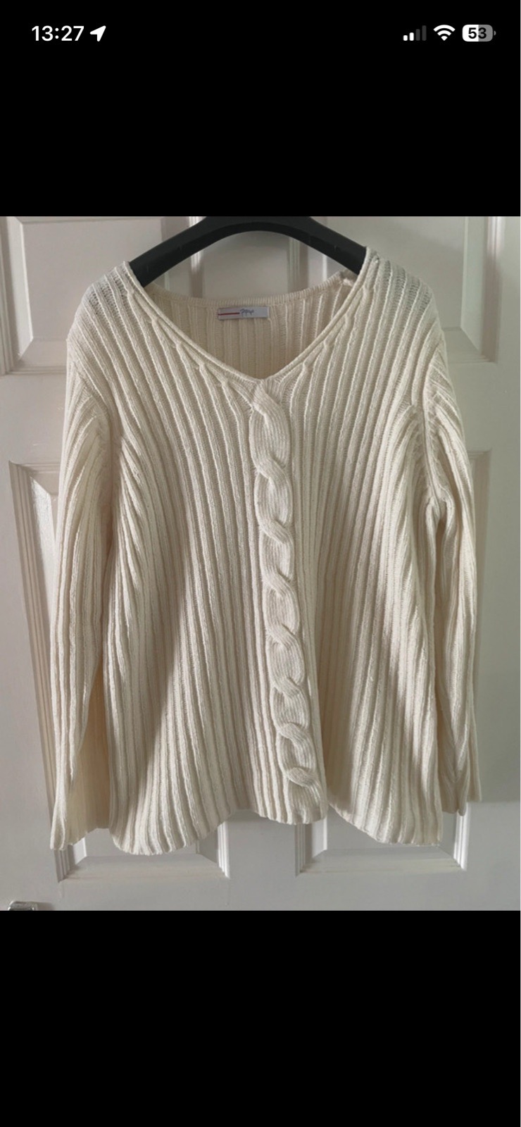 Papaya V-neck jumper and cream size 12 to 14