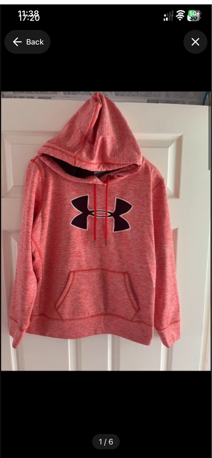 Women's under armour Hoodie coral in size medium with stains