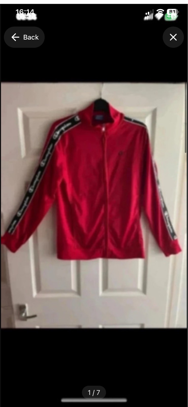 Men's Champion Red track Jacket Size large.