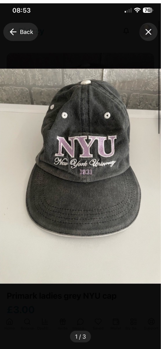 Primark ladies grey NYU cap