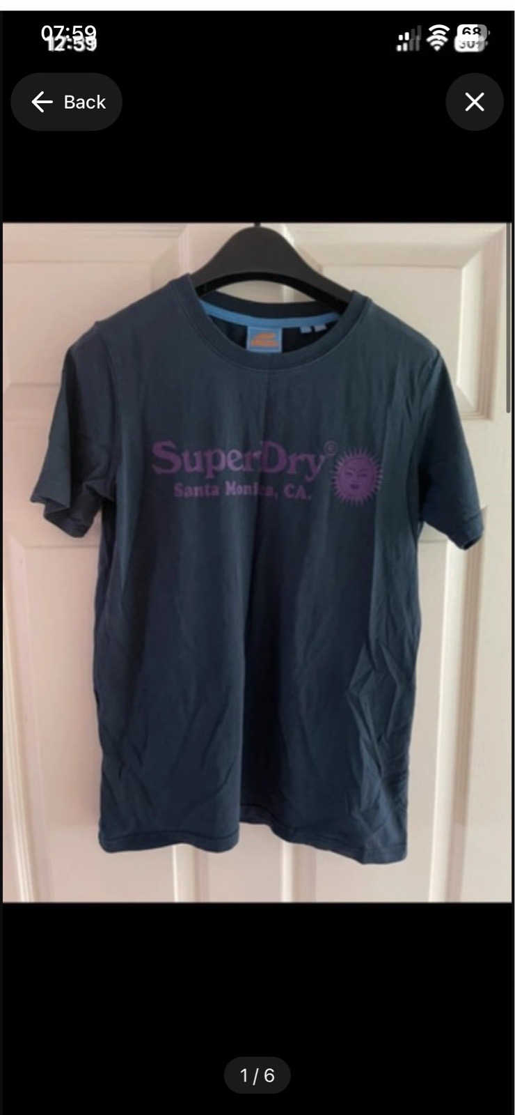 Superdry navy vintage venue t-shirt, relaxed fit, short sleeve in size 8