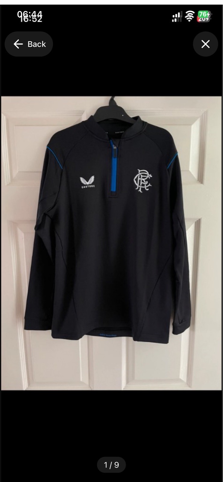 Castore rangers 1/4 zip 2023-2024 activewear jacket black/blue in size Boys XL