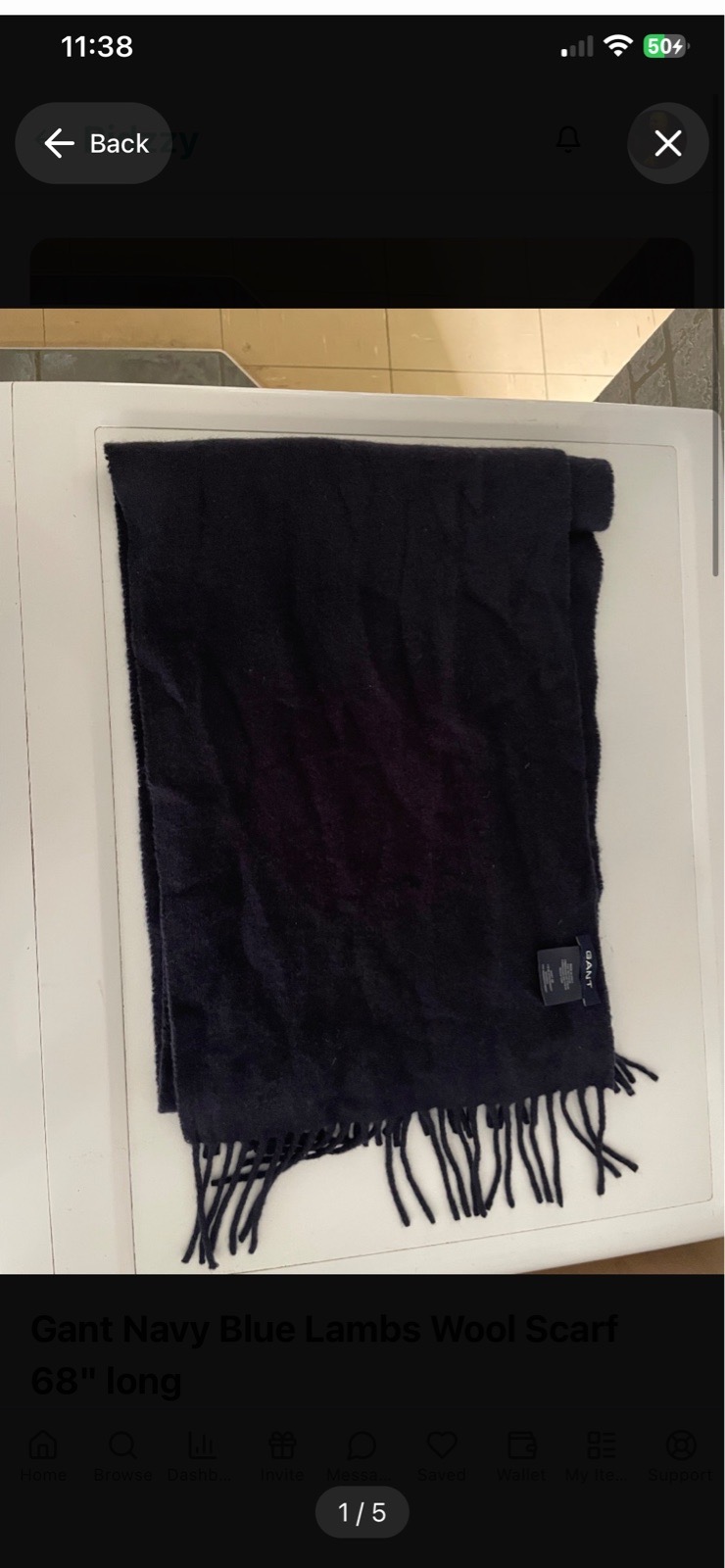 Gant Navy Blue Lambs Wool Scarf 68" long