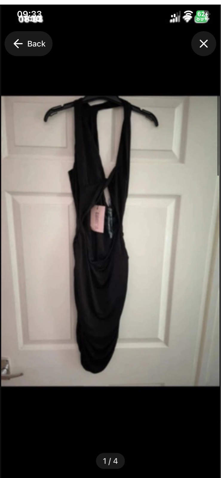Black missguided 1 shoulder, open front asym ruch dress in size 12