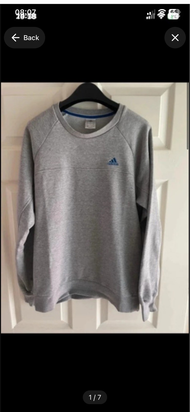 Mens Grey Adidas Sweatshirt With Blue Logo Climate Cotton In Size Small