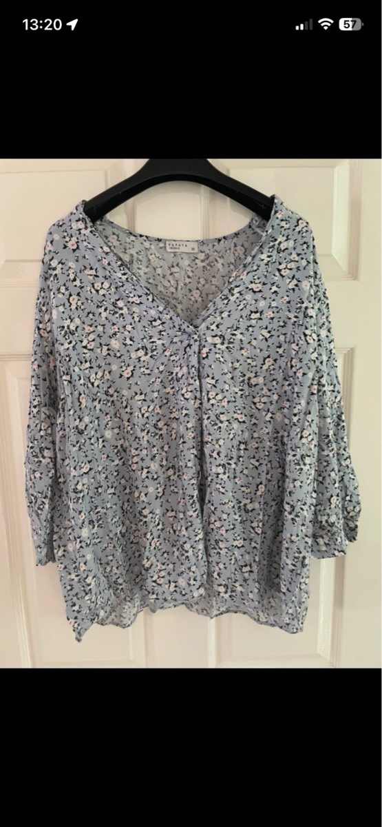 Papaya 3 1/4 sleeve top in light blue/multi in size 20