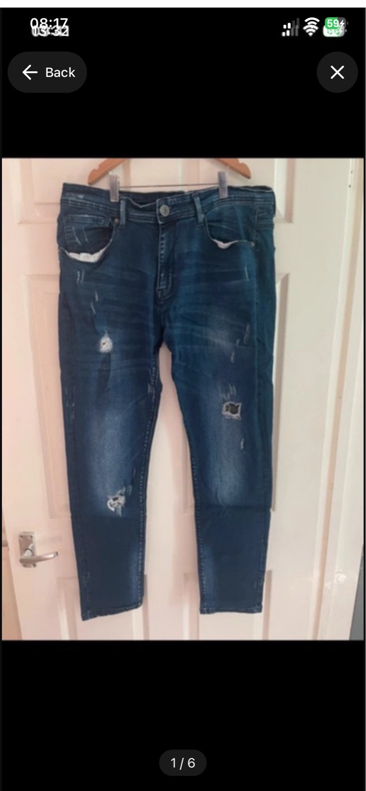 Men's Voi London dark blue straight fit distressed jeans W 36" L 29"