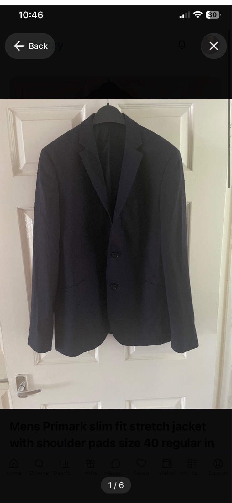 Mens Primark slim fit stretch jacket with shoulder pads size 40 regular in navy