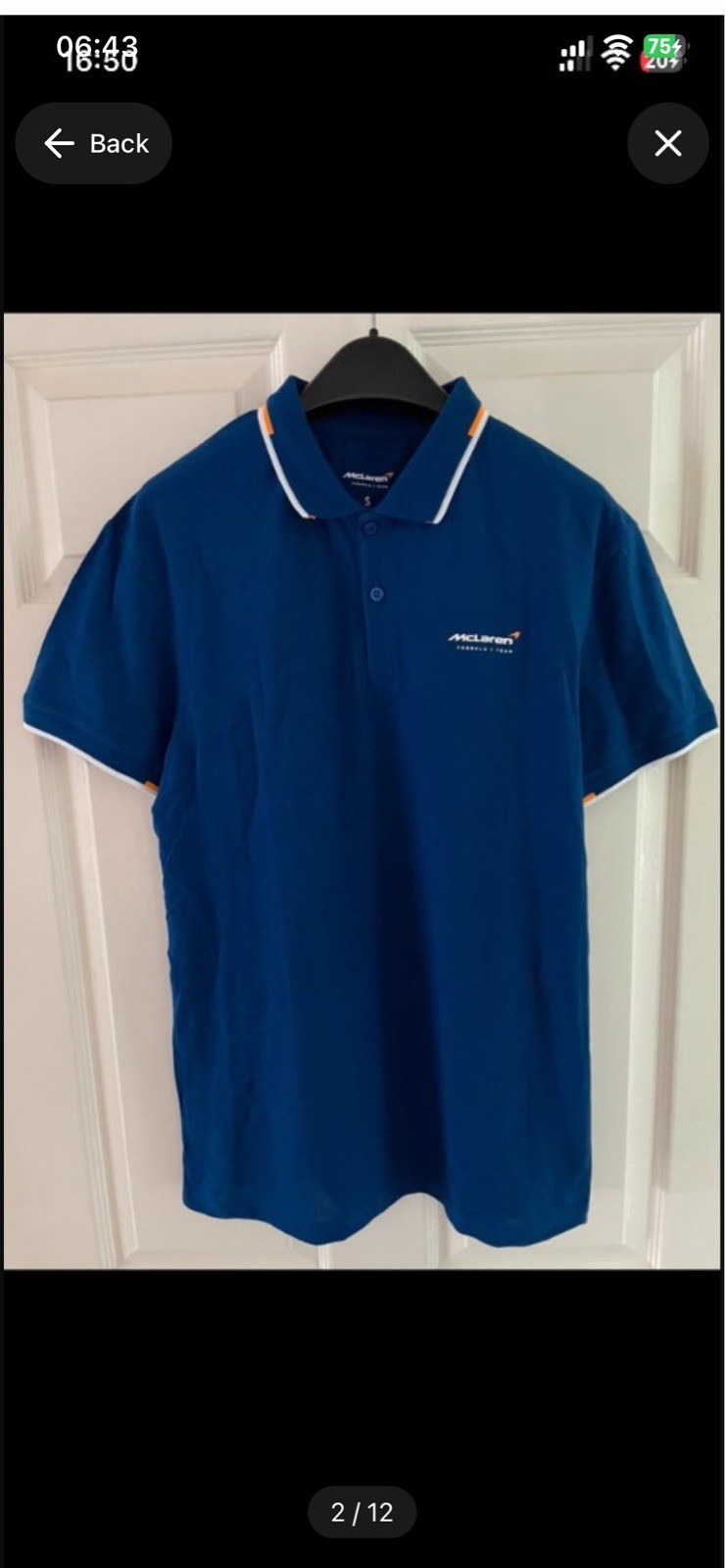 Castore blue McLaren F1 team essentials short sleeve polo shirt in size small BNWT