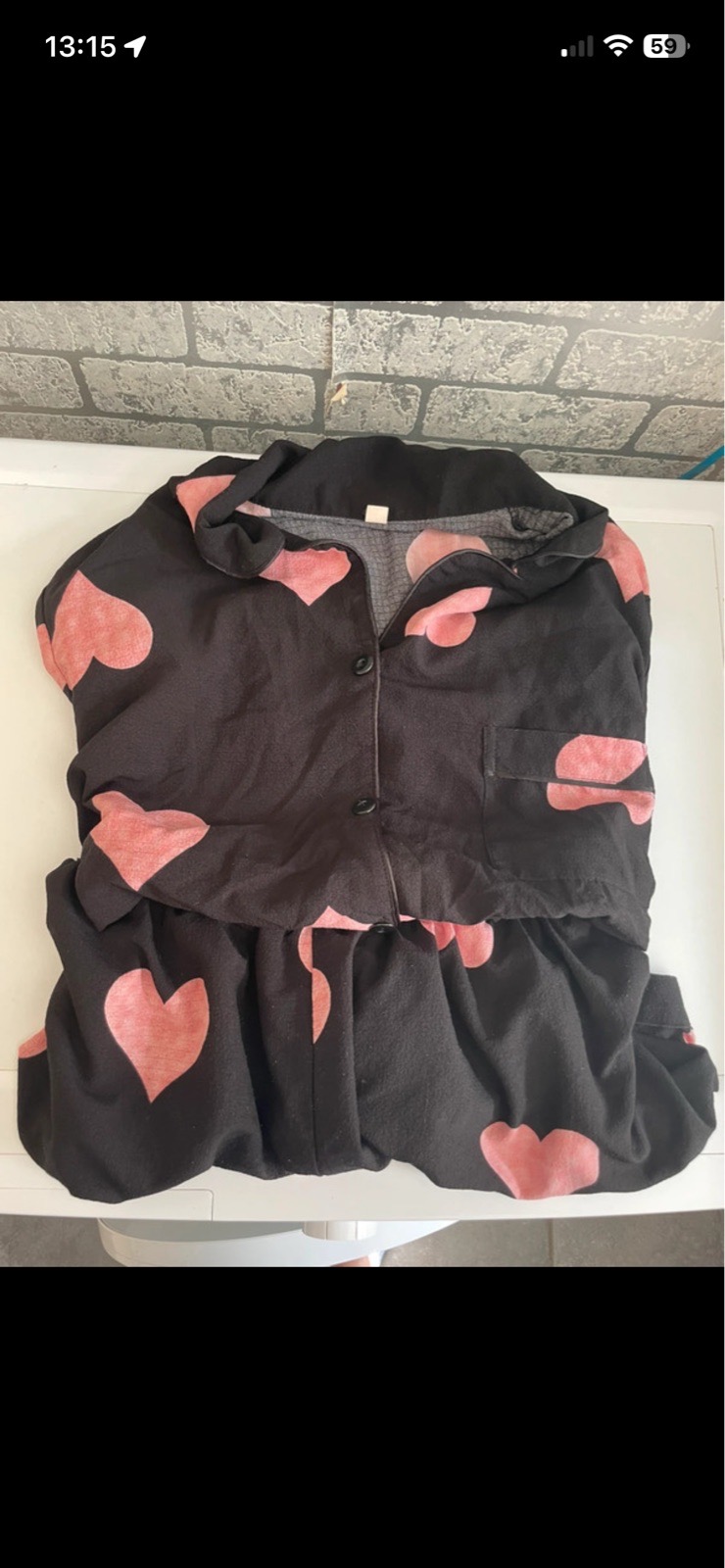 Shein shorts/top PJ set in black with love hearts in size 2XL