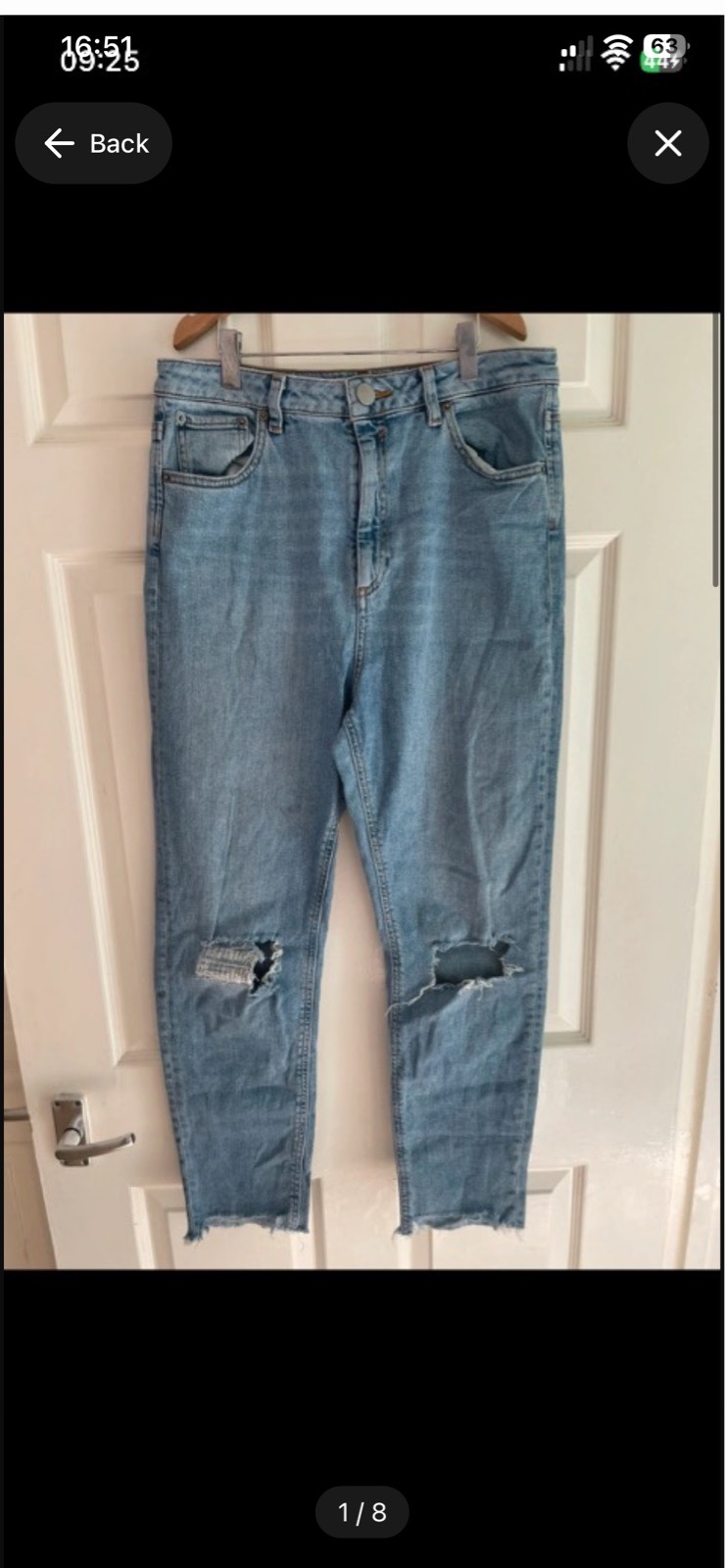ASOS blue denim ripped jeans To fit waist 32" 80cm leg 32" 81cm