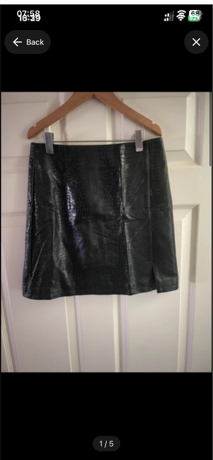 Topshop black leather look size 8 petite skirt