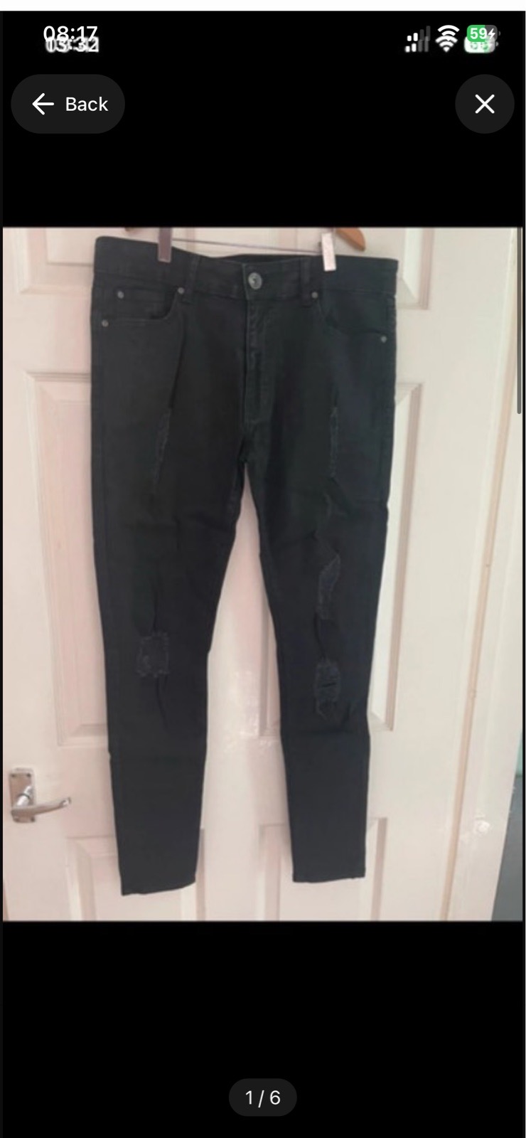 Men's DNM black 34R distressed stretch slim jeans W 34" L 30"