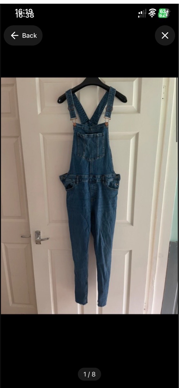 New look blue denim dungarees in size 14