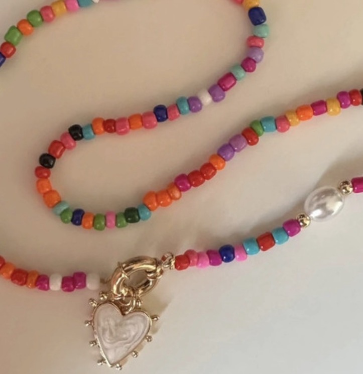 Colourful Beaded Heart Charm Necklace – Cute Y2K Style ✨💖 BNWOT
