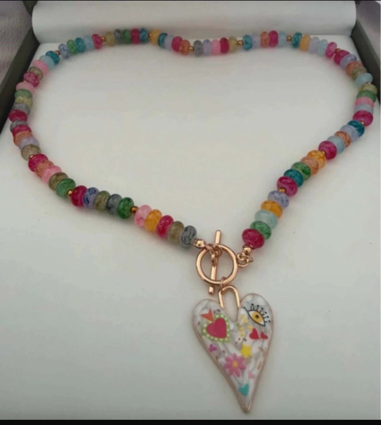 Beautiful beaded heart necklace, statement piece