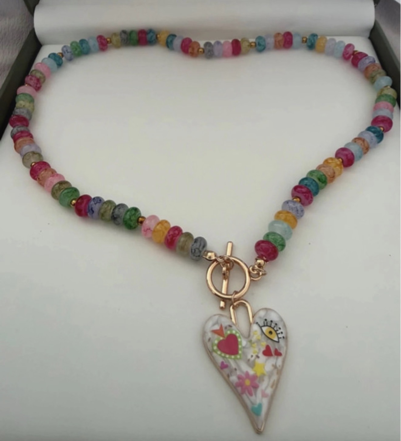 Beautiful vibrant bead necklace with heart detail